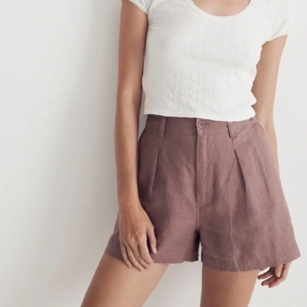 NWOT Madewell Neale Trouser Short in Purple/Mauve 100% linen